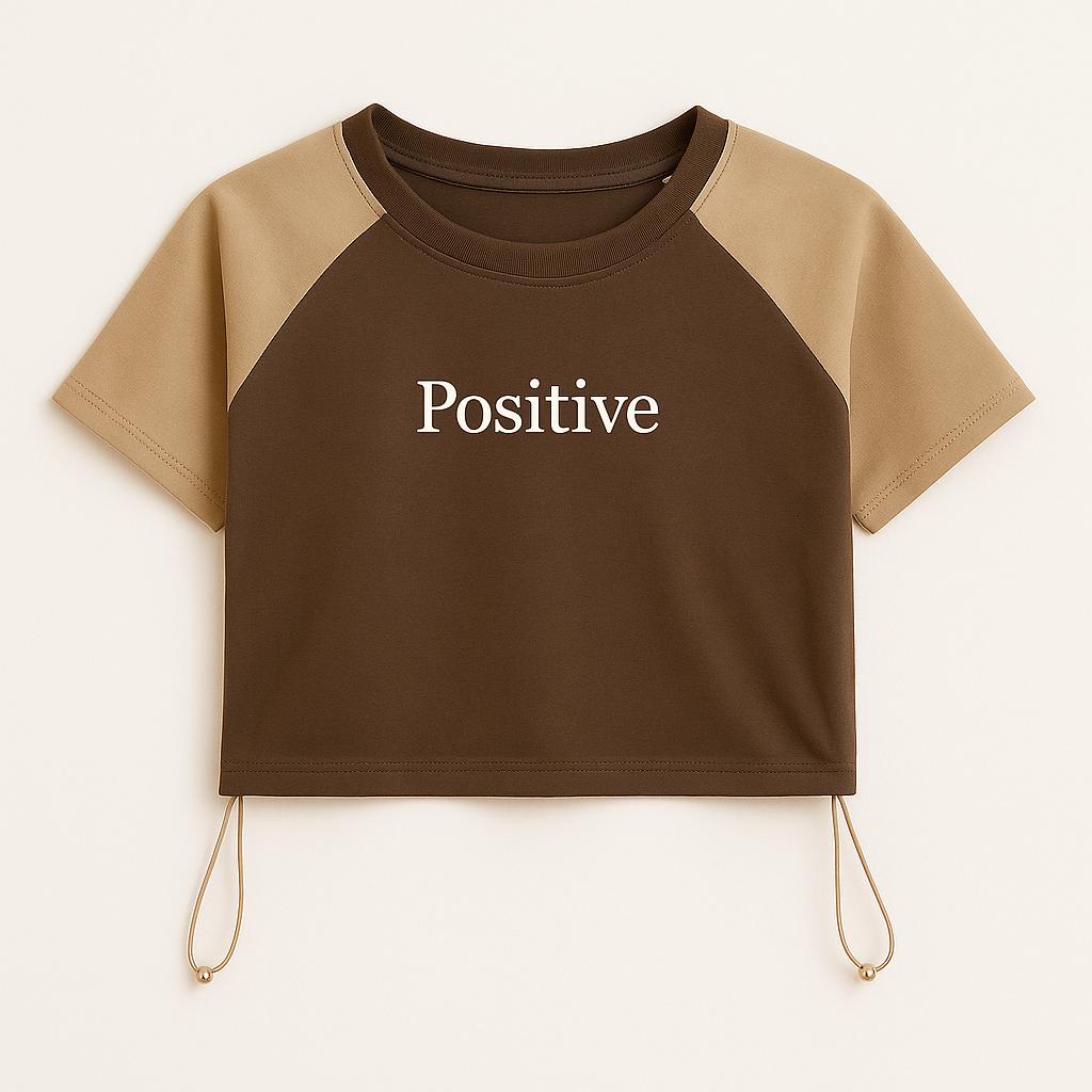 Positive Raglan Crop Top with Drawstring - Multiple Colors