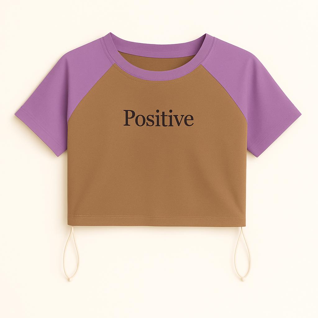 Positive Raglan Crop Top with Drawstring - Multiple Colors