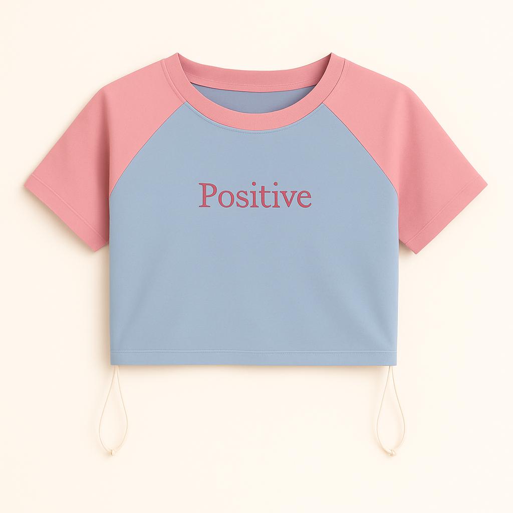 Positive Raglan Crop Top with Drawstring - Multiple Colors