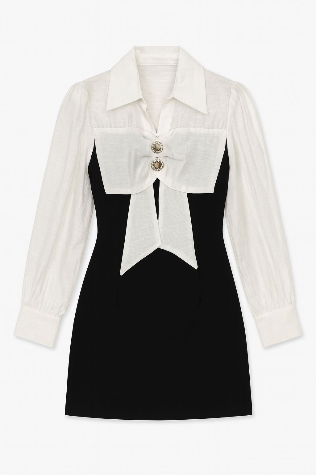 Elegant Black & White Contrast Dress with Statement Buttons