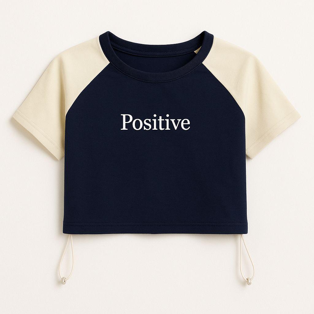 Positive Raglan Crop Top with Drawstring - Multiple Colors