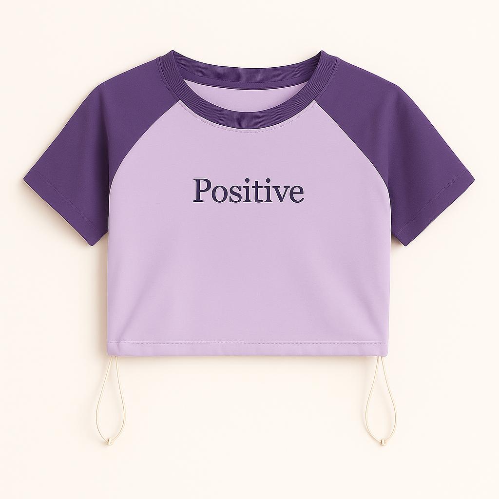 Positive Raglan Crop Top with Drawstring - Multiple Colors