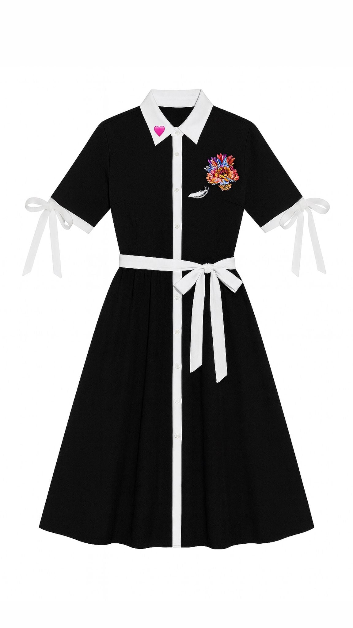 Black & White Colorblock Dress with Rose Graphics