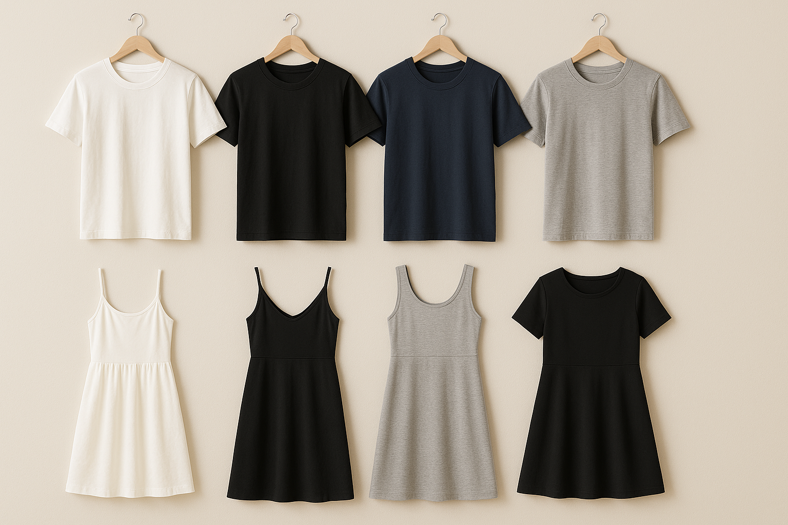 t shirts and dresses in one simplistic picture